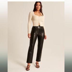 Abercrombie & Fitch Curve Love Vegan leather straight high rise pant in black